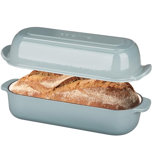 Enameled Cast Iron Bread Loaf Pan with Lid - 12.5x5.5 inch, 5qt, Seasalt