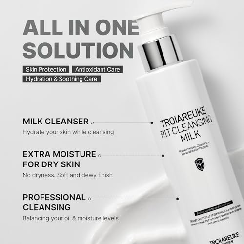 TROIAREUKE PIT Cleansing Milk I Deep Cleansing Daily Facial Cleanser for All Skin Types, Dry, Hydrating Face Mask with Antioxidants, Vitamins, Moisturize Korean Aesthetic Skin Care 6.08 fl oz