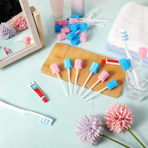 Outus 300pcs 3.74 Inch Disposable Mouth Swabs Soft Sponge Tips, Pink & Blue