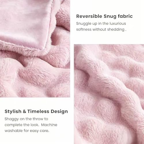 Ghouse Pink Faux Fur Bubble Throw Blanket 50x60 inches, 860 GSM, Soft Plush Decor for Couch & Bed