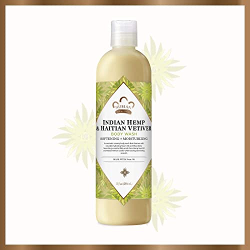 Nubian Heritage Indian Hemp & Vetiver Body Wash 13 Fl Oz - Organic Moisturizing Cleanser