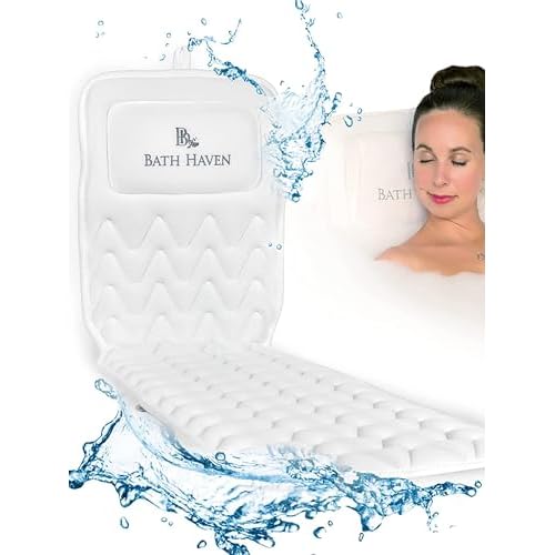 Bath Pillow for Tub, Full Body Bathtub Pillow and Mat for Head, Neck and Back Support, Relaxing Spa Cushion Head Rest and Mat for Tub Jacuzzi, Luxury Bathtub Accessories for Women and Men Quick Drying