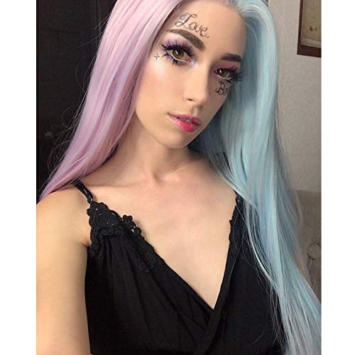 Pink and Blue 24-Inch Lace Front Wigs for Women - Long Straight Synthetic Hair, Pre-Plucked Natural Hairline, Festival & Holiday Style