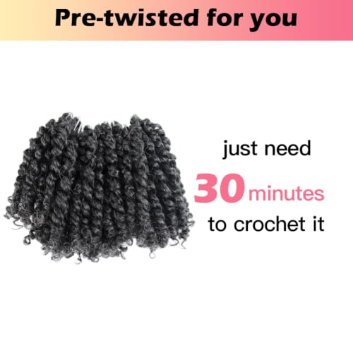 Pre-Twisted Passion Twist Crochet Hair - Short Salt & Pepper Braids, 8 Packs (4 Inch)