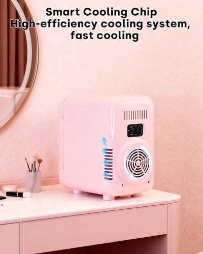 Enventor Pink 6L Mini Skincare Fridge with LED Mirror & Dual Cooling Modes