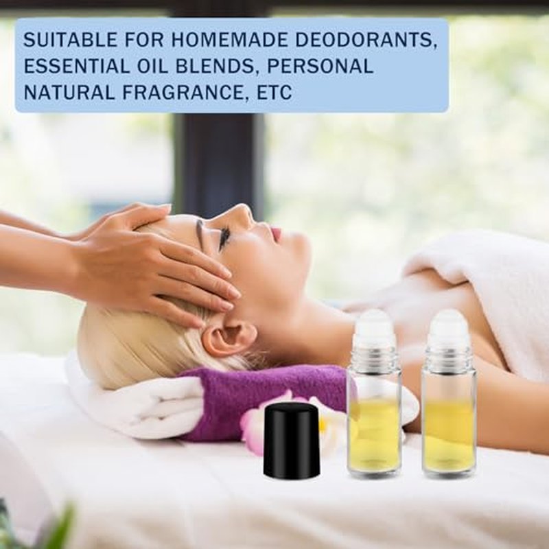 16 Pcs 30ml/1oz Glass Deodorant Roller Bottle Clear Roll-On Deodorant Containers with Black Lid for Essential Oils Cosmetic