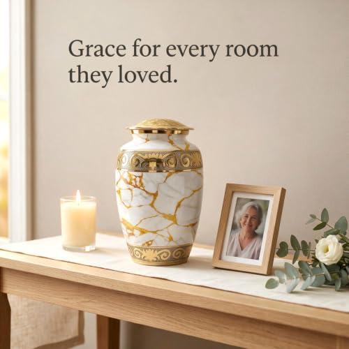 Solace Forever Golden Large Cremation Urn for Human Ashes — Elegant Metal Memorial with Threaded Lid
