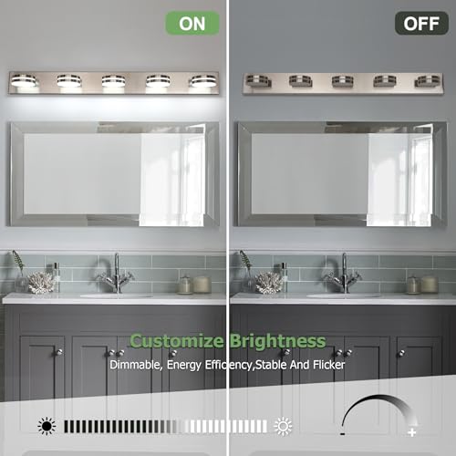 Bicrink 5-Light Dimmable Brushed Nickel Vanity Light Over Mirror, 40in, 350° Rotating Heads