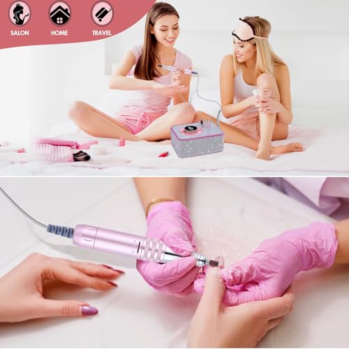 ANBEISTEE Rechargeable Electric Nail Drill 35000 RPM - Pink, LCD Display