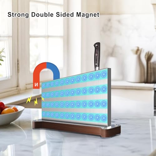 Fomidao 16x3.94x11 Inch Magnetic Knife Holder Stand - Large Stainless Steel Double-Sided Kitchen Rack with 3 Magnet Strips