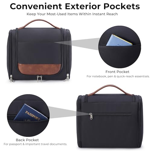 Large Hanging Toiletry Bag for Men, Travel Bathroom Bag with Hook, Hygiene Bag Organizer for Shower, Shaving & Grooming Essentials, Black