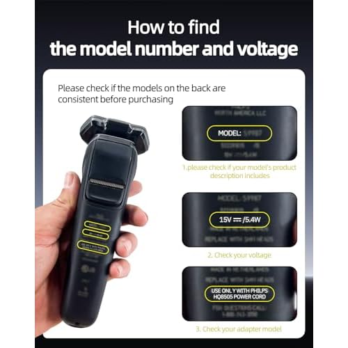 15V Power Cord Fit for Philips Norelco HQ8505 MG5750 MG7750 MG7770 MG7790 QP6531 QP6510 QP6520 QP6530, Fit for Aquatec Arcitec Charger Electric Shaver Trimmer Razor