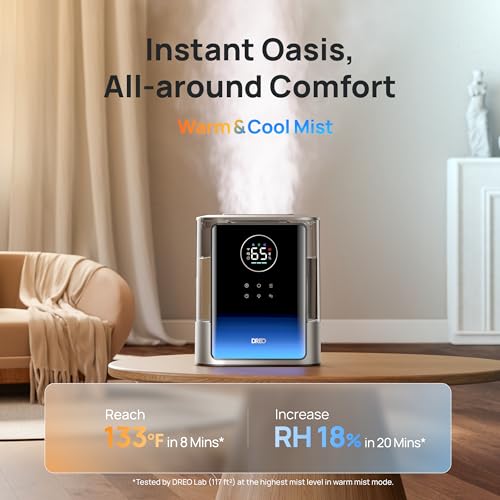 DREO 8L Smart Humidifier for Large Rooms, Warm & Cool Mist, Silver