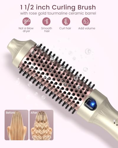 ZAVAREA Gold 1.5 Inch Heated Curling Brush for Voluminous Blowouts
