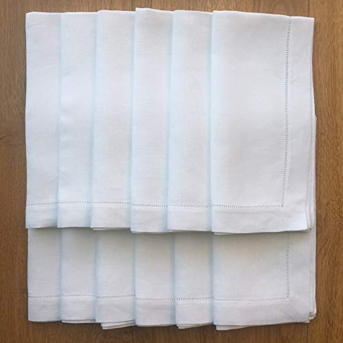 Set of 12 20x20 Inch Linen Dinner Napkins - Elegant Hemstitch, Eco-Friendly