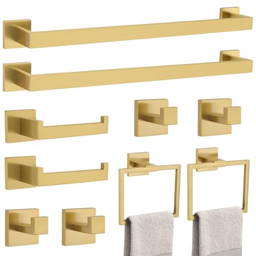 Brushed Gold 10-Piece Bathroom Hardware Set - Wall Mounted SUS304 Stainless Steel