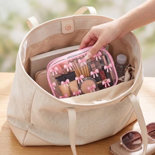 Pink Bow Clear Makeup Pouch - Coquette Cosmetic Bag for Women & Girls - Variation of 16 / Pink Bow