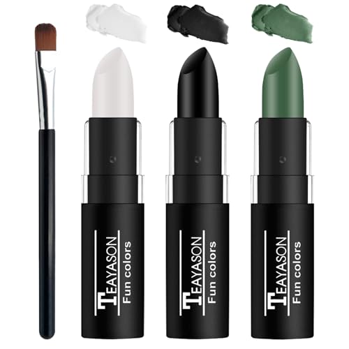 3 Colors Face Body Paint Sticks Professional Eye Black Football Baseball Softball,Highly Pigmented Halloween Facepaint Makeup Kit for Adults and Kids£¨White/Black/Green Eye Black Sticks£©