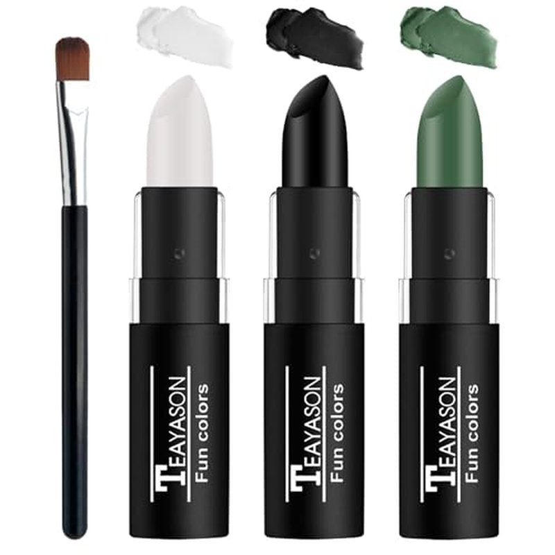 3 Colors Face Body Paint Sticks Professional Eye Black Football Baseball Softball,Highly Pigmented Halloween Facepaint Makeup Kit for Adults and Kids£¨White/Black/Green Eye Black Sticks£©