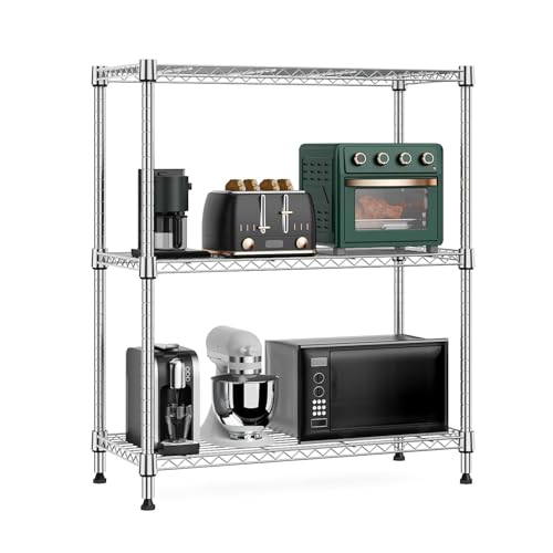 Chrome 3-Tier Metal Wire Storage Rack - 750 lbs Capacity, Adjustable Shelves