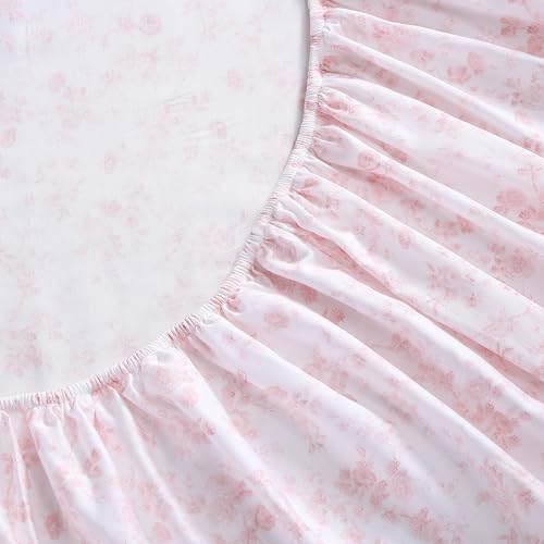 Queen Cotton Sateen Sheet Set with Pink Floral Design - Bella Pink
