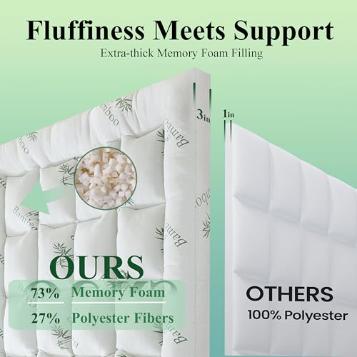 White Queen Size Memory Foam Mattress Topper with Gel Cooling & Support - 3 Inch