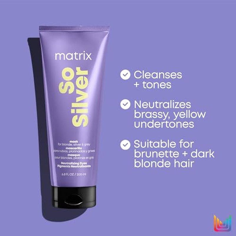 Matrix So Silver Purple Hair Mask - Deep Conditioning, Repairs Damaged Blonde and Silver Strands, Neutralizes Yellow Tones, For Color-Treated or Bleached Hair
