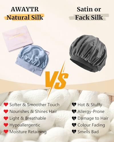 Mulberry Silk Bonnet for Long Hair - Sleeping Women & Kids, Haze Blue
