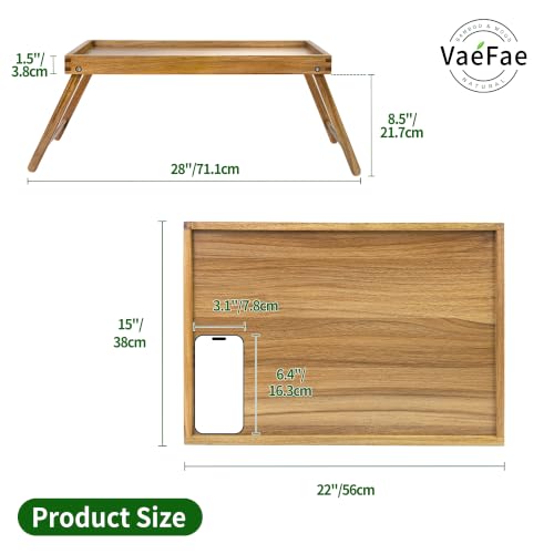VaeFae Extra Large Acacia Bed Tray Table with Folding Legs – Multifunctional Serving & Breakfast Tray