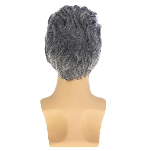 Baruisi Grey Short Wavy Layered Men’s Wig – Synthetic 100% Heat-Resistant, Halloween/Cosplay