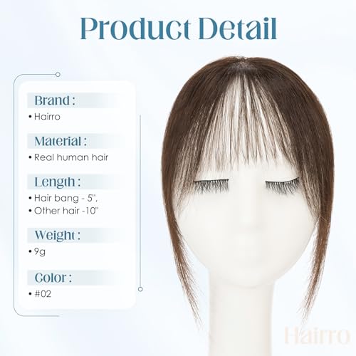 Dark Brown Clip-In Human Hair Bangs for Women, Wispy Front Hairpiece - 9g