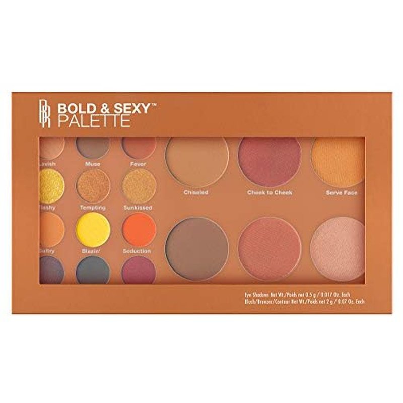 Black Radiance Bold & Sexy Palette, 18 Shades for Eyes & Face, Matte, Glitter & Pearl Finishes, Includes Contour, Blush & Illuminators - Melanin Collection