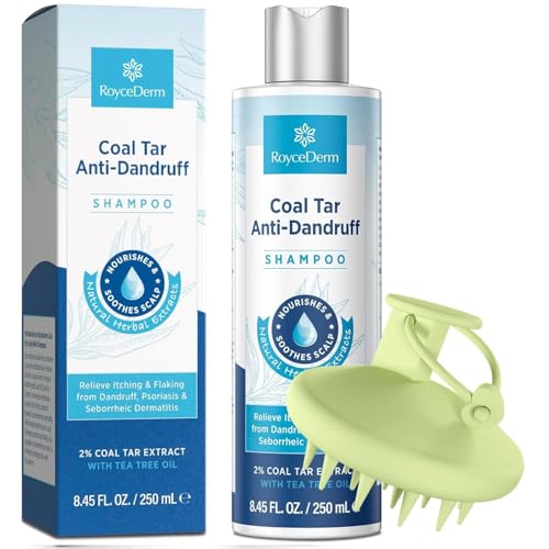 Roycederm Coal Tar Dandruff Shampoo with Scalp Massager Brush – Extra Strength 2% for Dandruff & Psoriasis