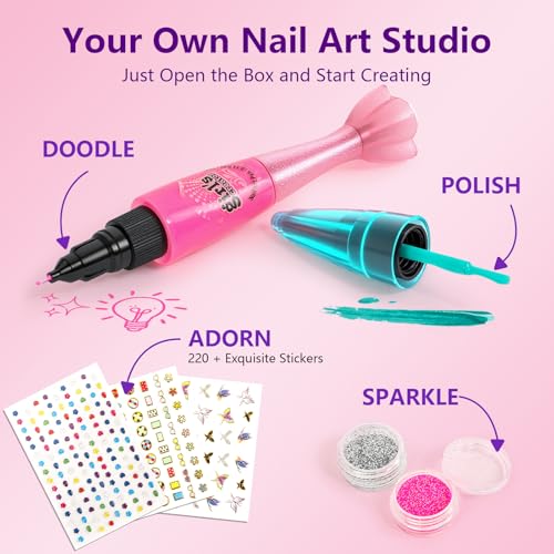 Kids Nail Polish Set with 4 Nail Art Pens, Dryer & Accessories - Safe & Non-Toxic