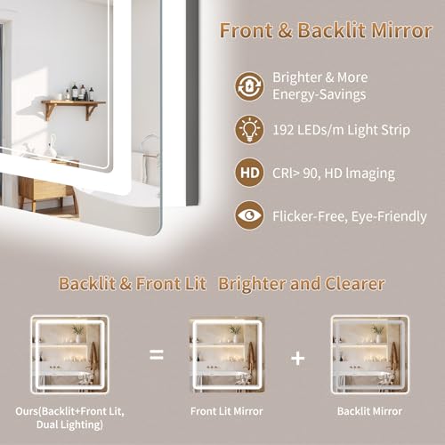30x30 Inch LED Bathroom Mirror with Lights Anti-Fog Dimmable & Memory