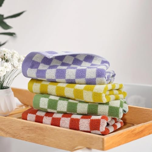 Checkered Washcloths 12 Pack - Ultra-Soft Cotton Bath Towels for Showering & Skincare (13"x13") - 4 Colors