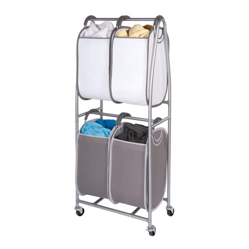 2-Tier Vertical Rolling Laundry Cart with 4 Removable Hampers & Odor Control
