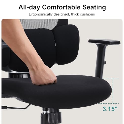 Ergonomic Mesh Office Chair with Adjustable Lumbar Support & Headrest - High Back Swivel Desk Chair