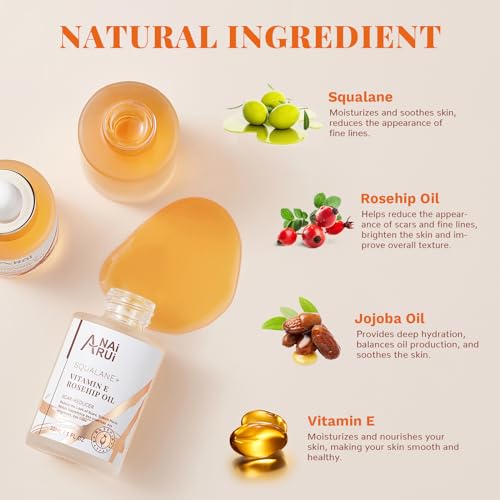 Squalane VE Rosehip Oil,Bakuchiol Blue Tansy Oil,for face hydrate,Night-Repair Facial Oil,Softer Skin,Reduce Fine Line&Wrinkles