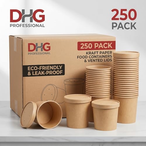 16 oz Kraft Paper Food Containers with Vented Lids - To Go Soup & Ice Cream Cups