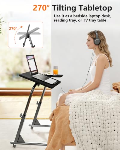 Black Adjustable Folding TV Tray Table - Portable Couch Snack & Laptop Stand