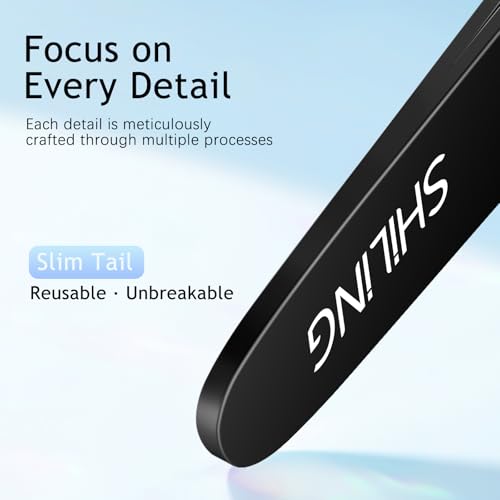 Shiling Professional Eyebrow Tweezers, Black, Stainless Steel, 1mm Ultra-Thin Tip, Anti-Rust Coating, Precision Slanted Design for Facial Hair Removal