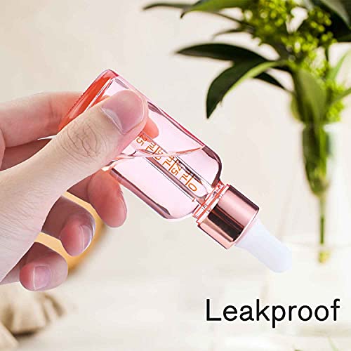 PrettyCare Glass Eye Dropper Bottles 2oz (60ml), 63 Pack Empty Thick Rose Glass Bottles Bulk with Leakproof Caps - With Labels & Funnels for for Storage, Travel,Essential Oils, DIY Serums, Tincture
