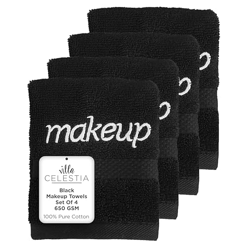 Black Makeup Remover Towels Set of 4, 100% Soft Cotton Reusable Luxury 4 Pcs Makeup Wipes for Face, Ideal for Salon, Bath, Hotel, Spa, Washcloths for Face Pack of 4 (12"X12")