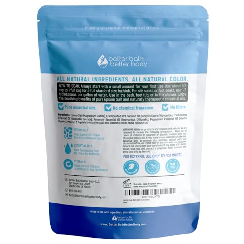 32 Ounce Joints Soak Bath Salt with Epsom, Rosemary, Frankincense & Vitamin C – BPA-Free Pouch - Better Bath Better Body