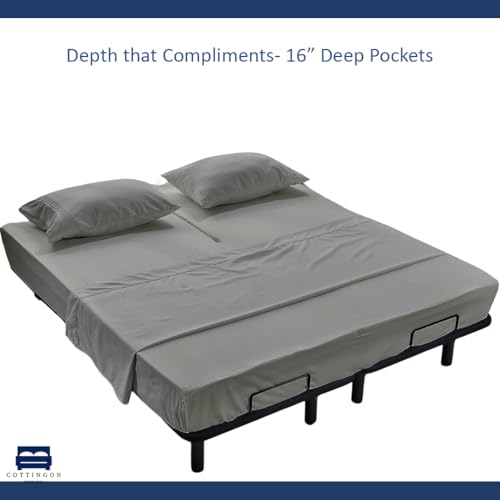 Split King Sheet Set 4 Piece Light Grey 100% Egyptian Cotton for Adjustable Beds
