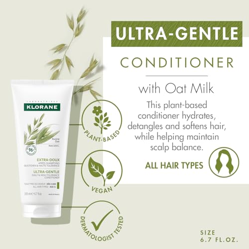 Klorane Ultra-Gentle Conditioner with Oat Milk, Suitable for the Entire Family, Paraben and Sulfate-Free