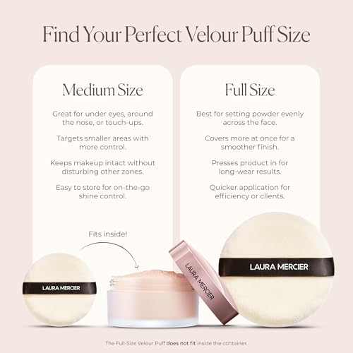 Laura Mercier Velour Puff, Perfect for Translucent Loose Setting Powder, Use to Set Makeup, Designed for Expert Application, 100% Cotton