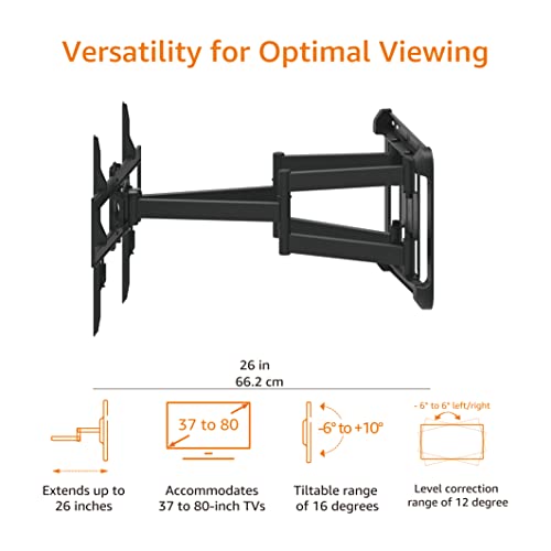 Amazon Basics Heavy Duty Full Motion Articulating TV Wall Mount for 37-80 inch Screens - Dual Arm Extension