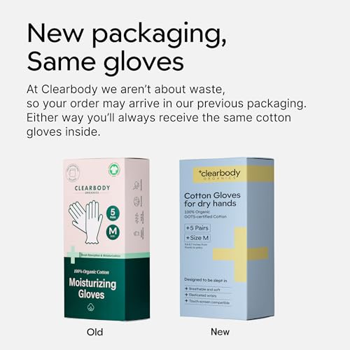 Clearbody Organics Medium White Cotton Sleeping Gloves for Dry Hands, 5-Pack